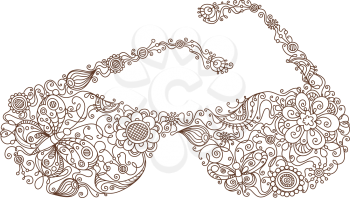 Illustration with linear floral elements and patterns isolated on white background.