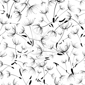 Black and white pattern with dandelions.