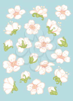 Spring fruit flowers. Elements for your design. Flowers and background are on separate layers.
