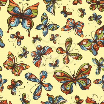 Colourful butterflies on light background.