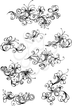Hand-drawn nature page dividers and decorations isolated on white background.