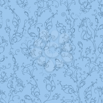 Blue floral pattern with butterflies for your design.