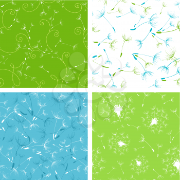 Four bright seamless textures with dandelions.