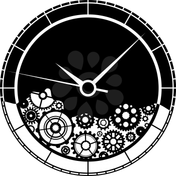 Clock consists of various gears. Isolated on white background.