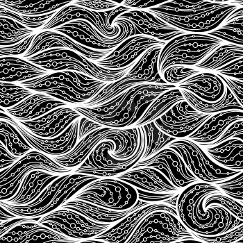Black and white seamless texture with abstract waves.