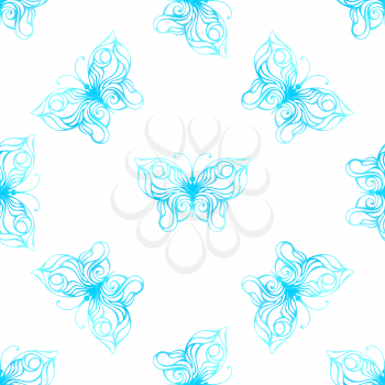 Blue butterflies on white background.
