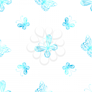 Blue butterflies on white background. Vector illustration.