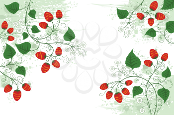 Background with strawberries and flowers for your design.