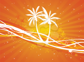 Orange summer illustration with palms.