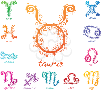 Many-colored zodiac signs isolated on a white background. 