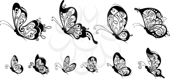 Ten ornate butterflies for your design isolated on a white background.