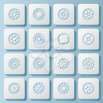 Square gear icons isolated on white background.