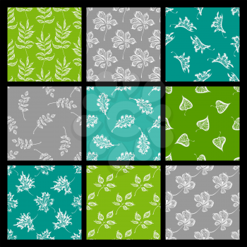 Vector bright duotone backgrounds of vintage leaves.