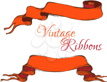 Hand-drawn red ribbons isolated on white background. There is copy space for text.
