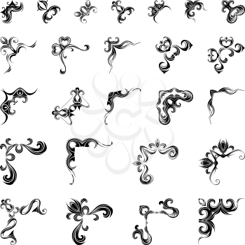 Hand-drawn ornate design elements isolated on white background.