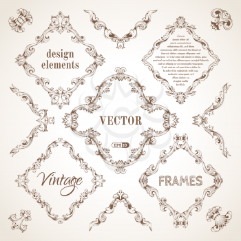 Retro hand-drawn frames and corners with retro ornament for page decoration. There are places for your text.