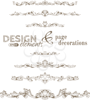 Vector set of hand-drawn page dividers and headpieces isolated on white background. 