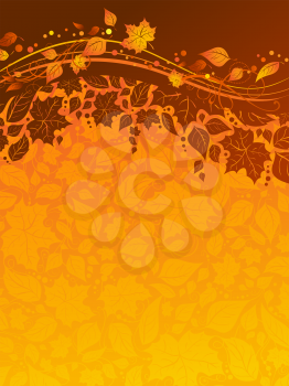 Bright fall background with pattern of leaves and place for text.