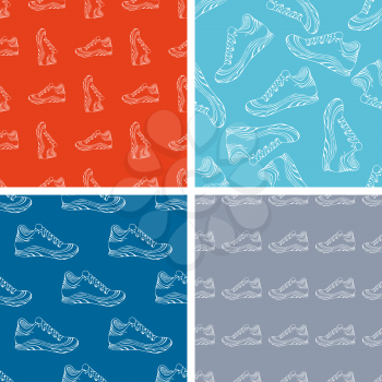 Linear sport shoes on coloured backgrounds. Outline boundless patterns.