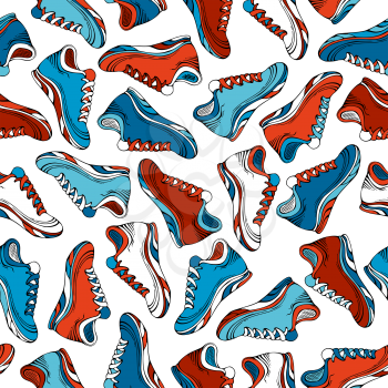 Colourful jogging shoes on white backgrounds. Sport boundless pattern.