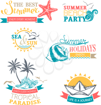 Travel and vacation emblems, symbols, badges and logo templates isolated on white background. 