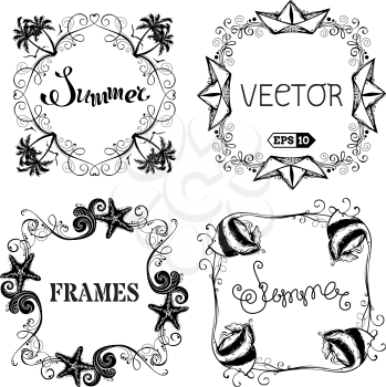 Ornate design elements and page decorations isolated on white background. There is place for text in the center of frame.