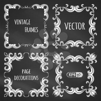 White hand-drawn design elements on blackboard. There are places for text.