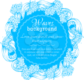 Blue and white vector ocean background. There is place for text in the center.