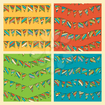 Various hand-drawn garlands on coloured background. Boundless pattern can be used for web page backgrounds, wallpapers, wrapping papers, invitation, congratulations, festive designs, party and wedding
