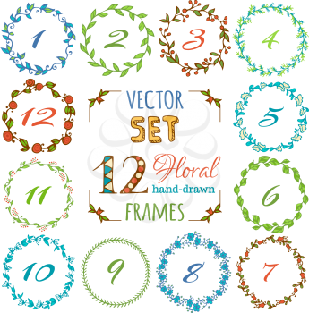 Doodles circle frames isolated on white background.  There is place for text in the center of frame.  Can be used for birthday cards and wedding invitations. 