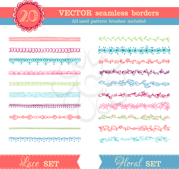 Lace and floral hand-drawn design elements. Seamless patterns for frames, patterns and borders. All used pattern brushes are included in brush palette.