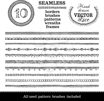 Seamless doodles geometric borders can be used for frames, patterns and wreaths. All used pattern brushes are included in brush palette.