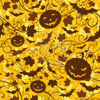 Grunge Halloween boundless background fwith bat and jack-o-lanterns.