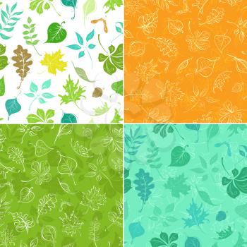 Four colourful boundless backgrounds of leaves and their silhouettes. Boundless texture can be used for web page backgrounds, wallpapers, wrapping papers or invitations.