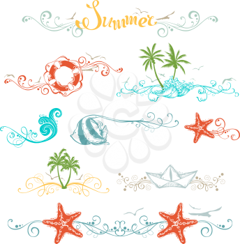 Bright vintage ornaments and page dividers for your tropical design. 