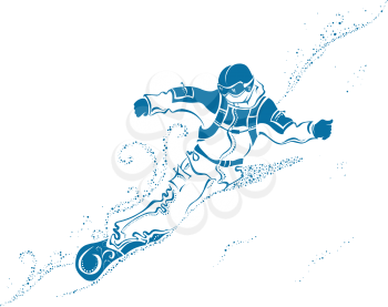 Vector abstract illustration of a snowboarder on the mountainside. 