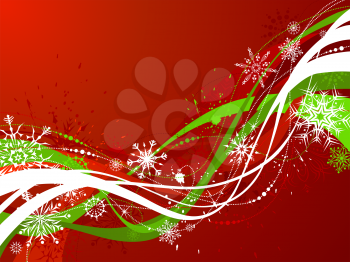 Grunge background with snowflakes and Christmas decorations. There is copy space for text.