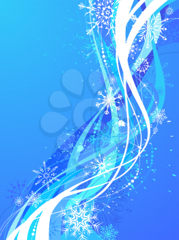 Grunge background with snowflakes and Christmas decorations. There is copy space for your text.