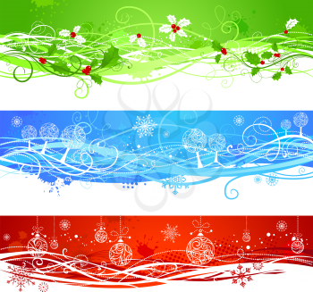 Horizontal grunge backgrounds for your Christmas design in red, blue and green colors.