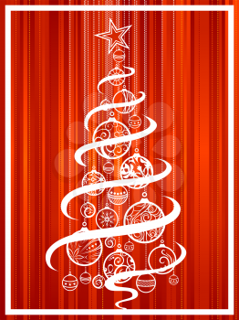 Bright red Christmas background with ornate Christmas tree.