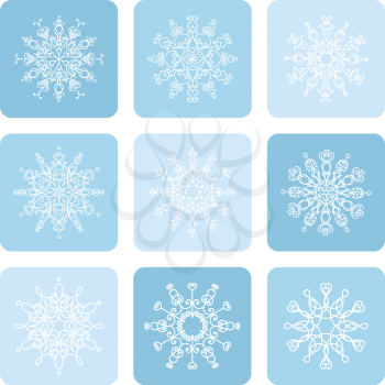 Nine square winter blue icons on white background.