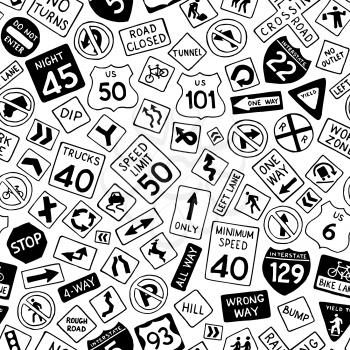 Vector hand-drawn traffic signs background. Boundless texture can be used for web page backgrounds, wallpapers, wrapping papers, invitation, congratulations and children designs.