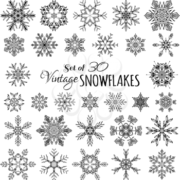 Hand-drawn snowflakes isolated on white background. 