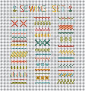 Set of vector stitch patterns, borders, sewing page decorations and dividers. All used pattern brushes included.