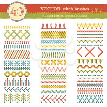 Sewing patterns, seams, borders, page decorations and dividers isolated on white background. All used pattern brushes included.