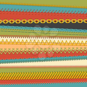 Vector set of sewing borders, seams, page decorations and dividers on textile background. All used pattern brushes included.