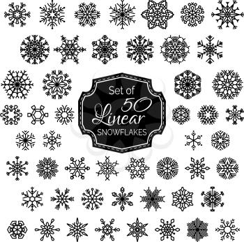 Vintage outlined snowflakes isolated on white background. 