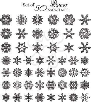 Vintage linear snowflakes isolated on white background. 