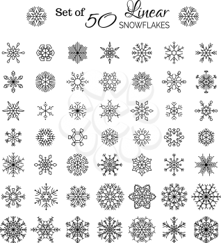 Vintage outlined snowflakes isolated on white background. 