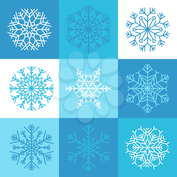 Vector set of linear snowflakes.